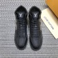 Replica Louis Vuitton High-top High Quality Sneakers Black and Black Monogram Heel with Black Sole MS021099