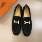 Replica Hermes Black Bright Loafers With Silver Buckle MS02729