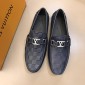 Replica Louis Vuitton Arizona Moccasin Deep Blue Embossed Grid Loafers With Silver Buckle MS02793