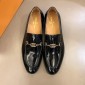 Replica Louis Vuitton Black Bright leather Loafers With Golden Buckle MS02803