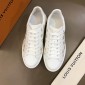 Replica Louis Vuitton Perfect Quality Sneakers White and Gold Monogram Embroidery with White Sole MS02846