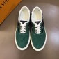 Replica Louis Vuitton Fashion Sneakers Green suede and black Monogram canvas with white sole MS02875