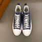 Replica Louis Vuitton High-top Fashion Sneakers Blue and Monogram Flower print with white sole MS02895