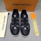 Replica Louis Vuitton Perfect Quality Sneakers Black and Black Monogram Surpreme Print with White Sole MS071020