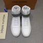 Replica Louis Vuitton High-top Perfect Quality Sneakers White and gray Monogram details and white sole MS071081