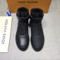 Replica Louis Vuitton High-top Perfect Quality Sneakers Black and black Monogram detail and black sole MS071082