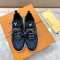 Replica Louis Vuitton Perfect Quality Sneakers Blue Monogram and Black Leather Details with White Sole MS071125