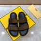 Replica Fendi black Slippers with brown canvas MS07238