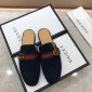 Replica Gucci blackleather slipper with double G MS07514