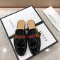 Replica Gucciblack bright leather Slipper with double G MS07523