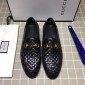 Replica Gucci Black Embossed Grid Perfect Quality Loafers With Golden Buckle MS07583