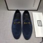 Replica Gucci Blue Suede Leather Perfect Quality Loafers With Golden Buckle MS07602