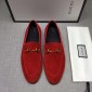 Replica Gucci Red Suede Leather Perfect Quality Loafers With Golden Buckle MS07603