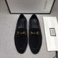 Replica Gucci Black Suede Leather Perfect Quality Loafers With Golden Buckle MS07604