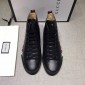 Replica Gucci High-top Fashion Sneakers Black and striped snake print with black sole MS07685