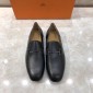 Replica Hermes Black Leather Perfect Quality Loafers With Silver Buckle MS07792