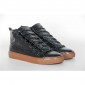 Replica High Quality Balenciaga Arena Black Creased Leather Brown Sole Sneakers