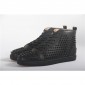 Replica High Quality Christian Louboutin Louis Spike Men'S Flat High Top Black Sneaker Glossy Red Sole