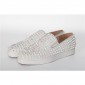 Replica High Quality Christian Louboutin Roller-Boat Iridescent White Spikes Men'S Flat In White Ivory Leather