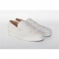 Replica High Quality Christian Louboutin Roller-Boat Iridescent White Spikes Men'S Flat In White Ivory Leather