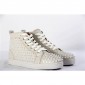 Replica High Quality Christian Louboutin White Ivory Louis Spikes Flat High-Top Sneakers