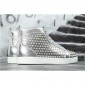 Replica High Quality Christian Louboutin Louis Spikes Men'S Flat Silver Leather Sneakers