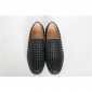 Replica High Quality Christian Louboutin Roller-Boat Spikes Men'S Flat In Pure Black Leather