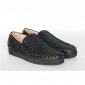 Replica High Quality Christian Louboutin Roller-Boat Spikes Men'S Flat In Pure Black Leather