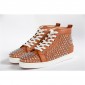 Replica High Quality Christian Louboutin Louis Spike Men Flat High Top Noisette Sneaker Glossy Red Sole