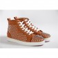 Replica High Quality Christian Louboutin Louis Spike Men Flat High Top Noisette Sneaker Glossy Red Sole