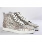 Replica High Quality Christian Louboutin Mens Flat High Top Real Snakeskin Silver Sneaker