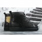 Replica High Quality Christian Louboutin Yang Louis Flat Gold Leather Laminato Black Sneakers