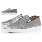 Replica High Quality Christian Louboutin Silver Paillette Boat Man Flat Sneakers