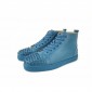 Replica High Quality Christian Louboutin Lou Spikes Flat Blue Leather High Top Sneaker