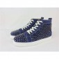 Replica High Quality Christian Louboutin Louis Sliver Spikes Flat Suede High Top Sneakers Blue