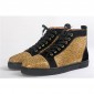 Replica High Quality Christian Louboutin Gold Louis Strass Men'S Flat  In Smooth Black Suede