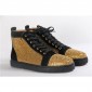 Replica High Quality Christian Louboutin Gold Louis Strass Men'S Flat  In Smooth Black Suede