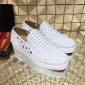 Replica High Quality Christian Louboutin Spikes Holes Boat White Sneakers