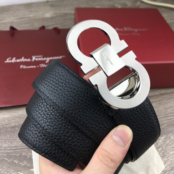 Black Silver Ferragamo buckle belt ASS02075