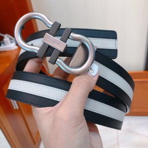 Black & white leather Ferragamo belt ASS02100