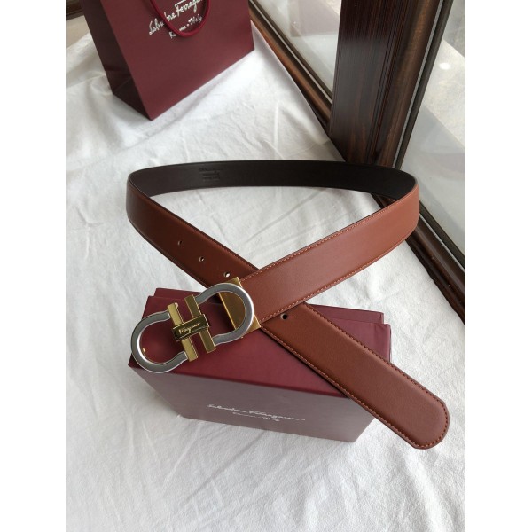 Brown Ferragamo Gold silver belt ASS02119