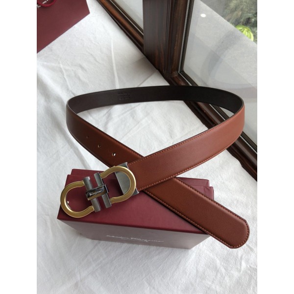 Brown Ferragamo Gold silver buckle belt ASS02120