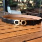 Replica Shiny black leather Ferragamo gold belt ASS02143