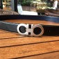 Replica Shiny black leather Ferragamo silver belt ASS02144