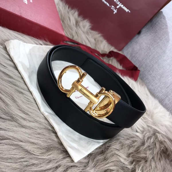 Ferragamo black buckle gold belt ASS02150