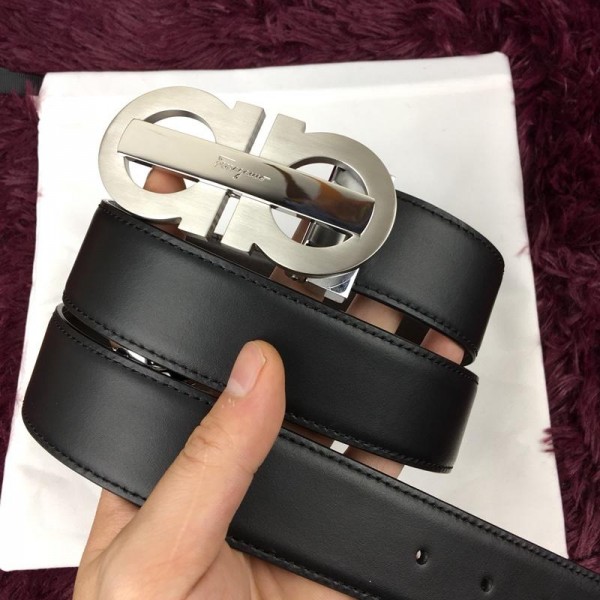 Silver Ferragamo black leather belt ASS02158