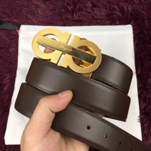 Golden Ferragamo brown leather belt ASS02159