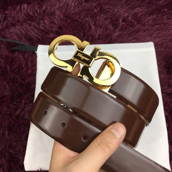 Golden Ferragamo Shiny brown leather belt ASS02160