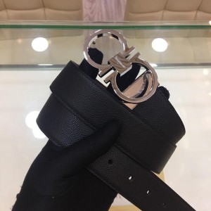 Silver Ferragamo black leather belt ASS02162