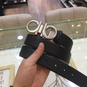 Black leather Ferragamo Silver buckle belt ASS02164